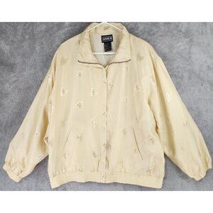ABVIEN Jacket Womens Large Gold Butterfly Full Zip Long Sleeve Vintage Bomber